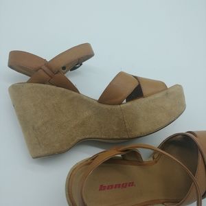 Bongo | vintage y2k 9.5 faux suede wedge heels chunky sexy vacation 00s 90s